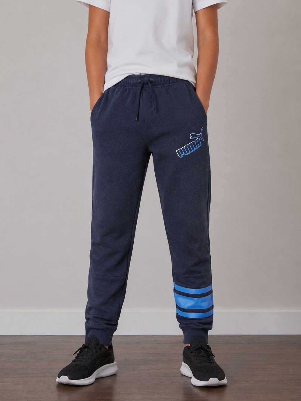 Puma Navy Blue Joggers with Light Blue Stripe Accents Boy's Youth L 14/16
